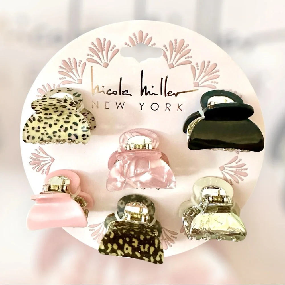 Cute Nicole Miller Hair Claw Clips Set 6 in Animal Prints, Pinks, Black & Siver